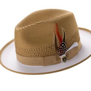 MONTIQUE MEN'S  MUSTARD and WHITE  2 1/2  INCH BRIM. TWO-TONE FEDORA Hat H94